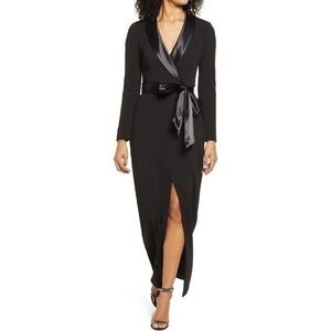 Eliza J Black Long Sleeve Tuxedo Gown Size 12 NWOT